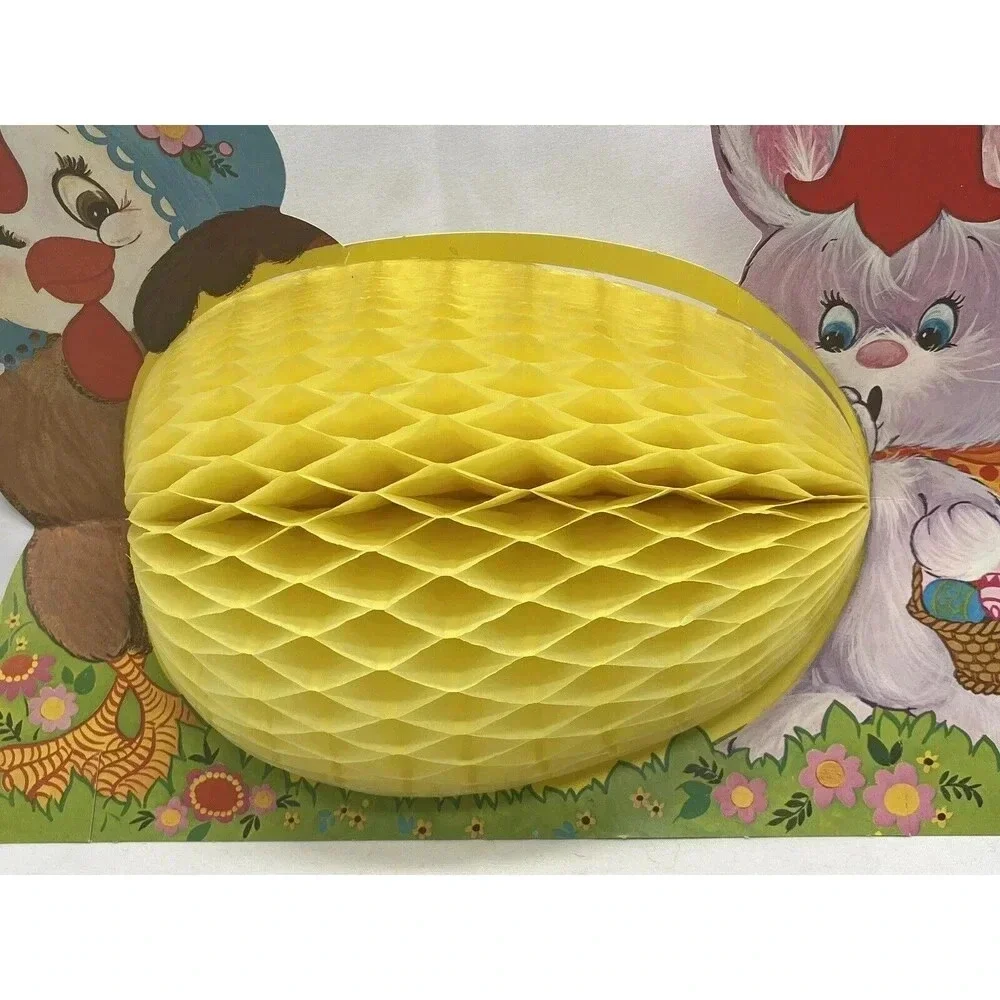 Vintage 1970s Peck Easter Diecut Hen and Bunny Honeycomb Egg Decoration